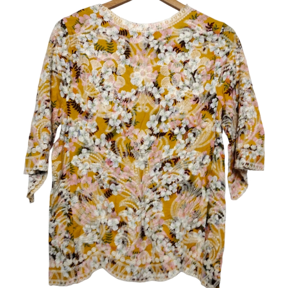 Solitaire by Ravi Khosla Floral Embroidered Boho Blouse
